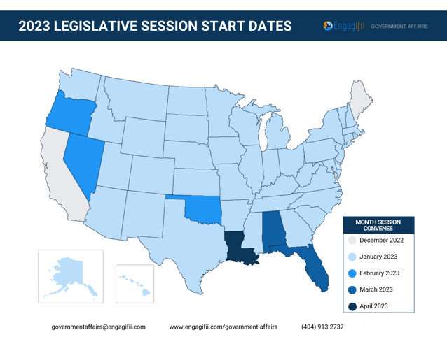 2023 Engagifii Legislative Session Start Date Map (1)
