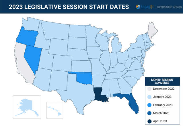 2023 Legislative Session Start Date Map