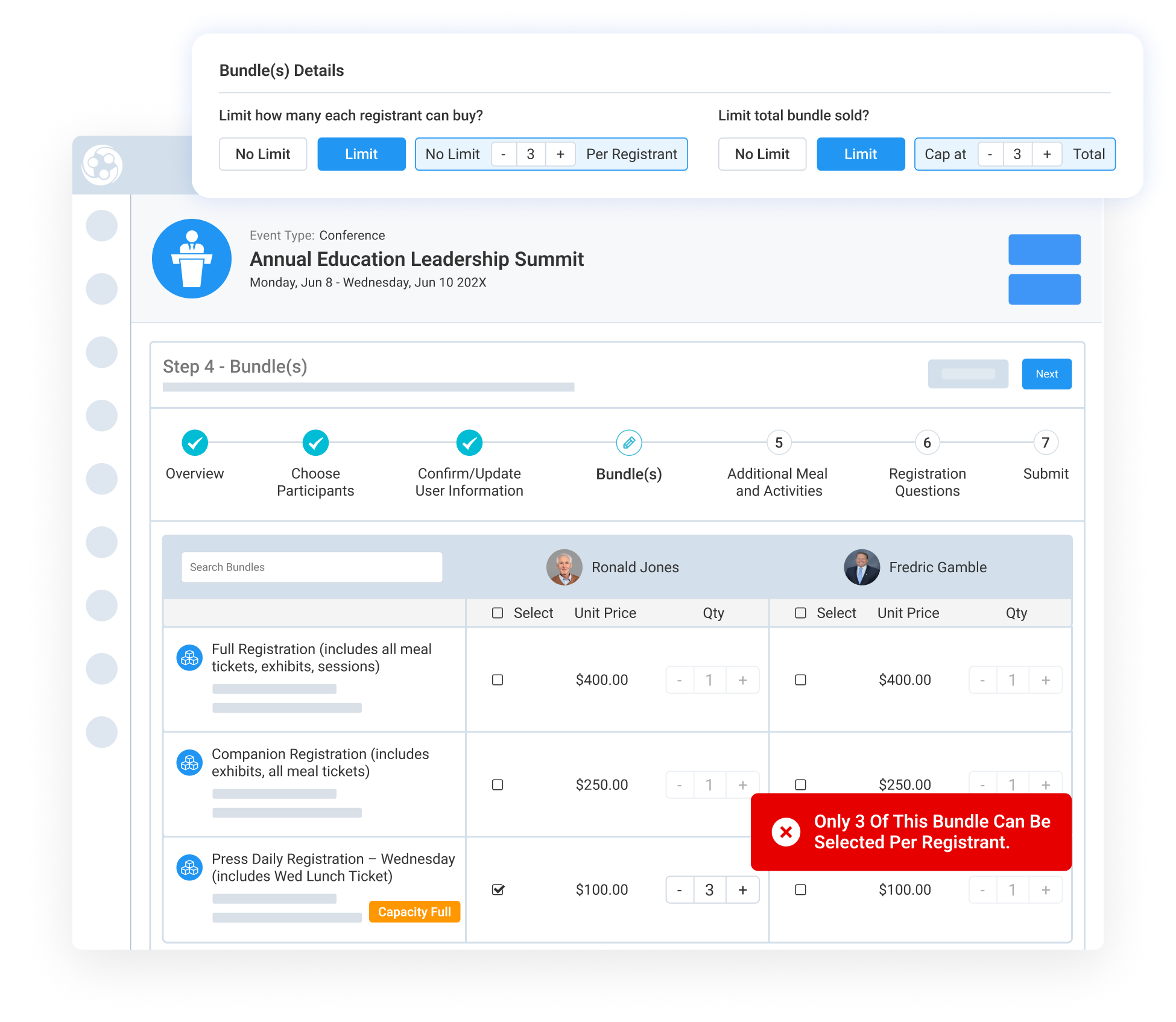 Control Quantity Per Registrant and Total Inventory