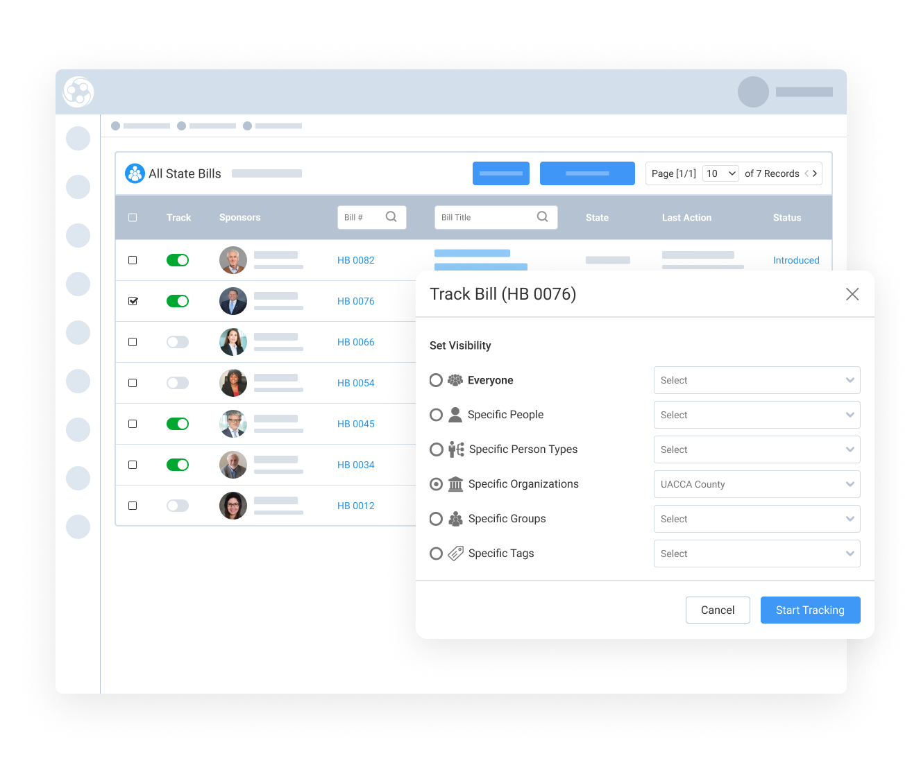 Control Visibility to the Bills You are Tracking