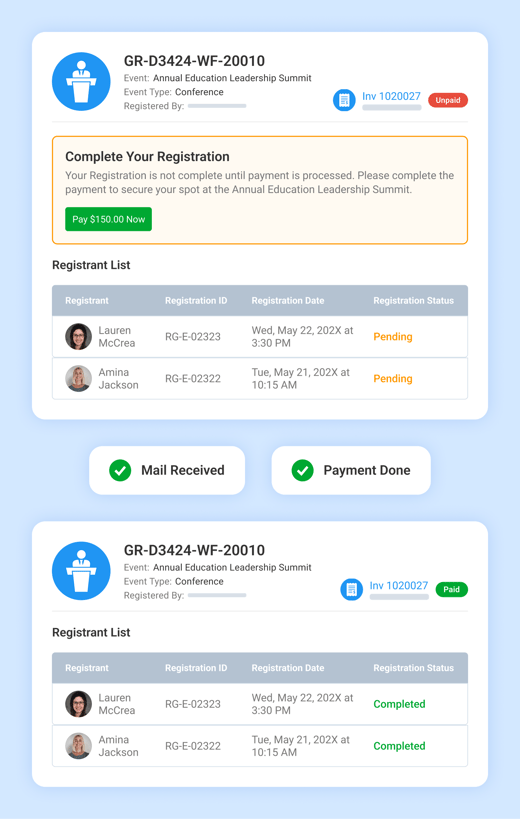 Decoupled Registration & Payment