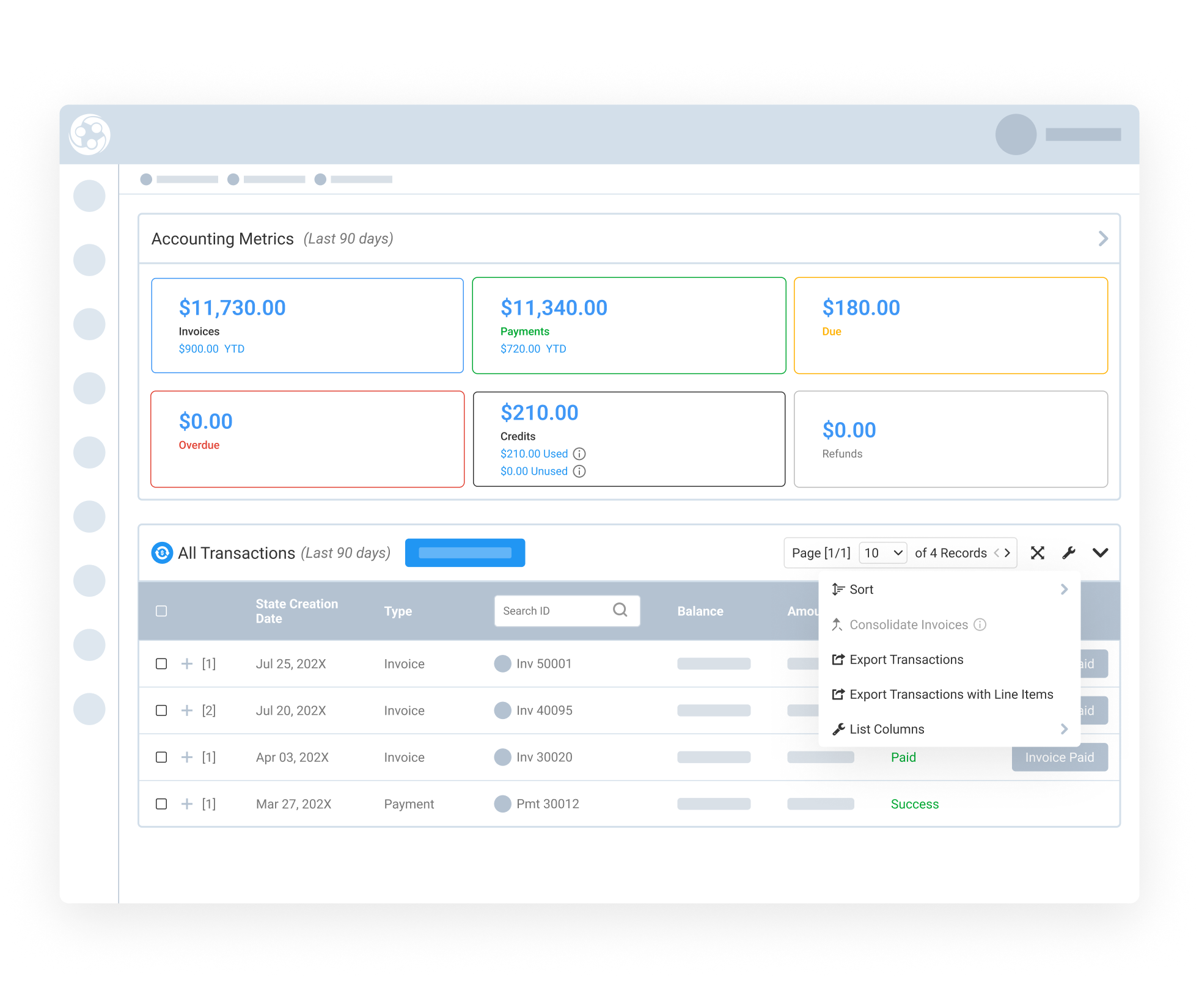 Generate an Excel list of transaction line items right from the All Transaction page