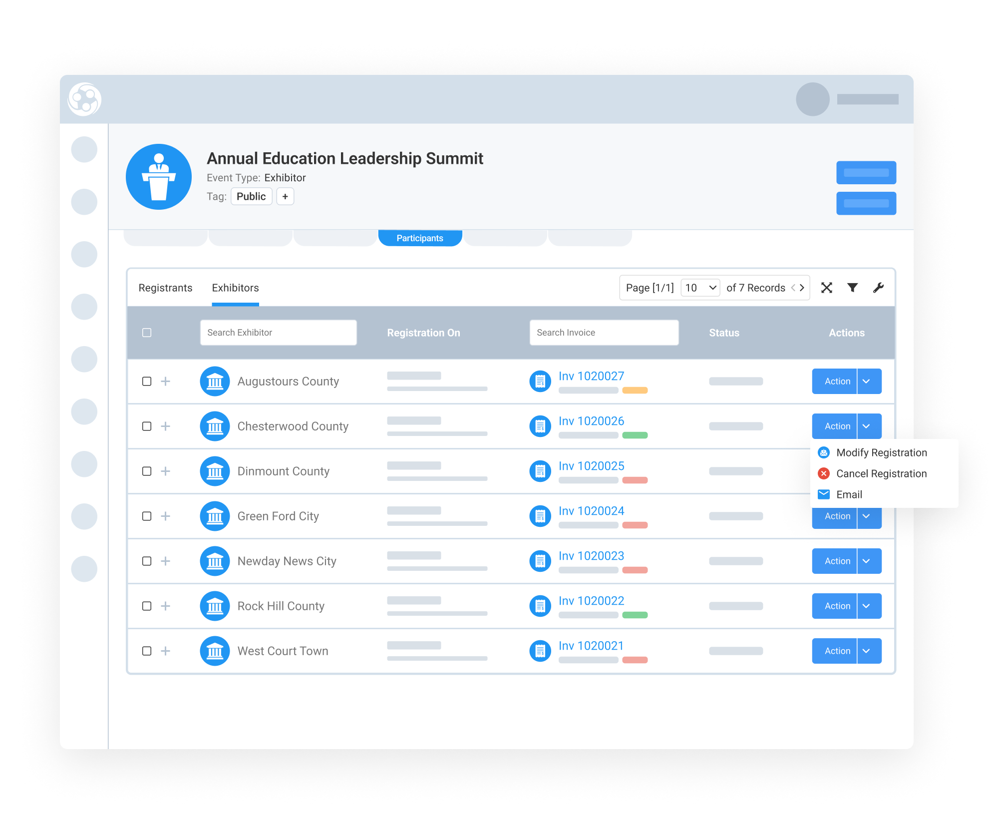 Modify Exhibitor Registrations with Real-Time Updates