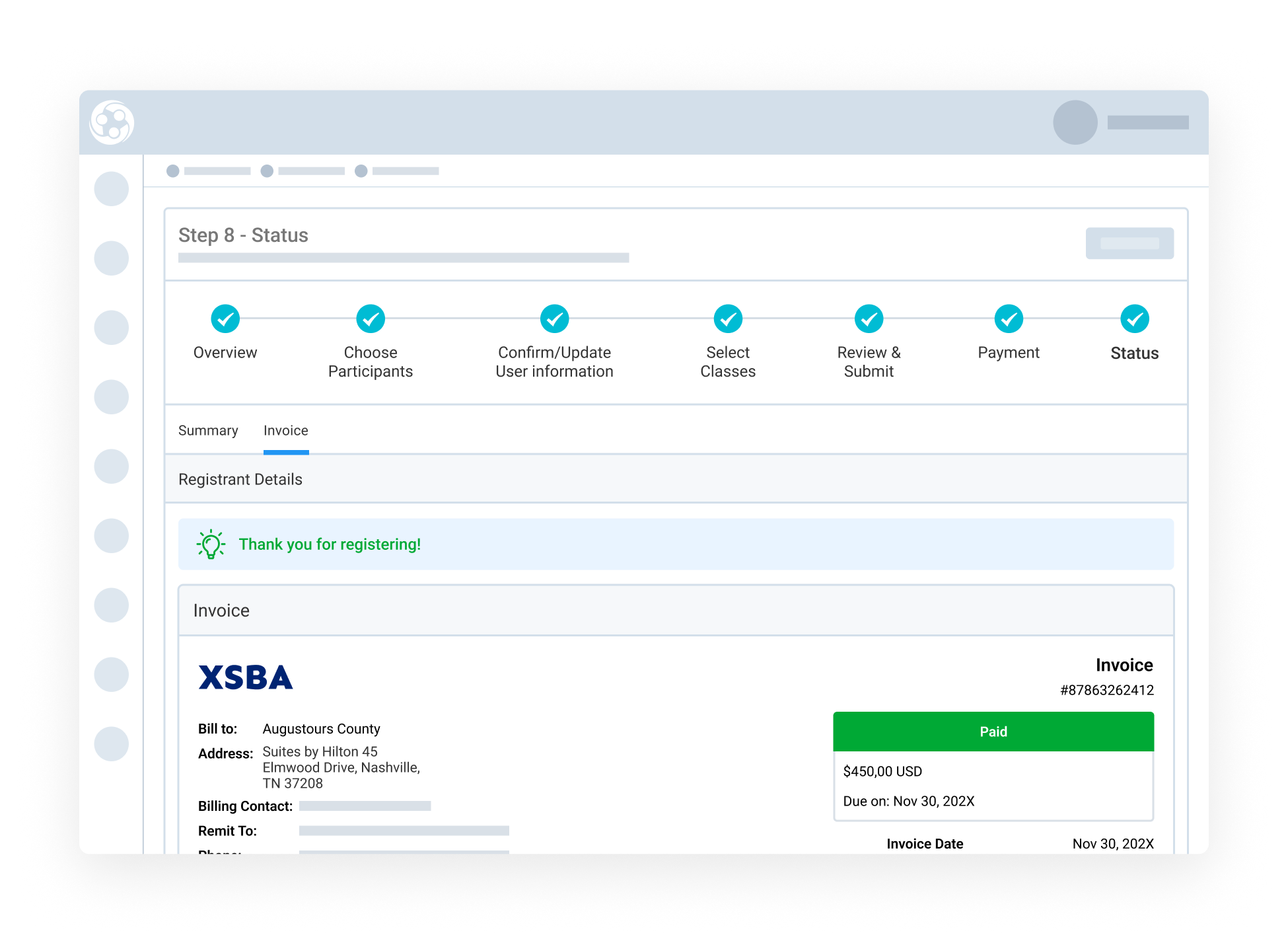 See a final summary of the group registration