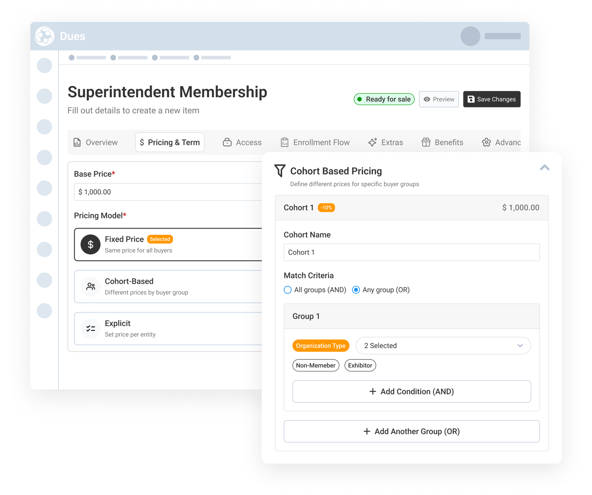Set Simple or Group-Based Dues Pricing